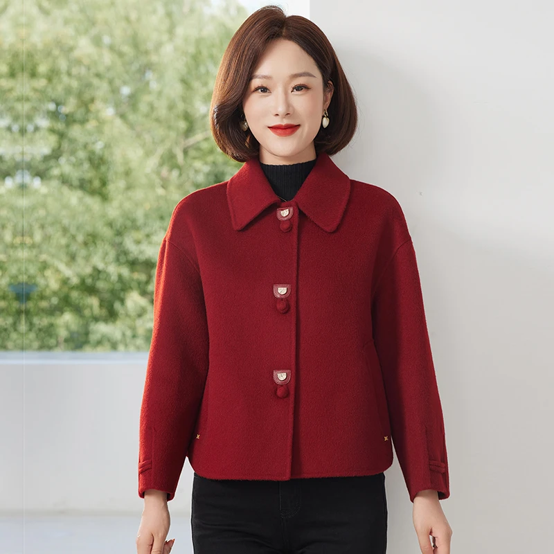 羊毛呢外套秋冬女2025中老年妈妈新款洋气双面呢短款高端羊毛大衣