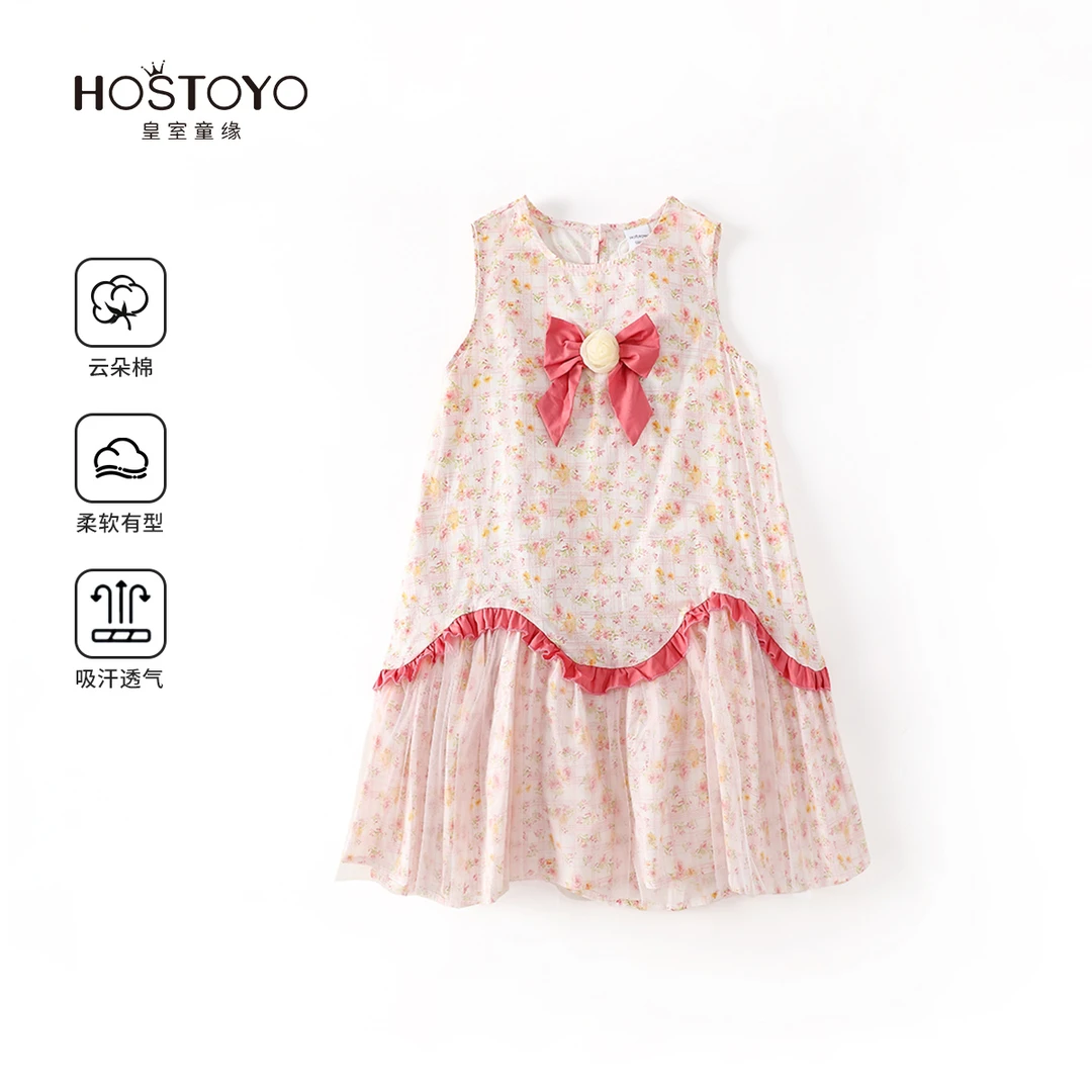 2025夏季女童时尚舒适甜全棉碎花蝴蝶结裙17630470037