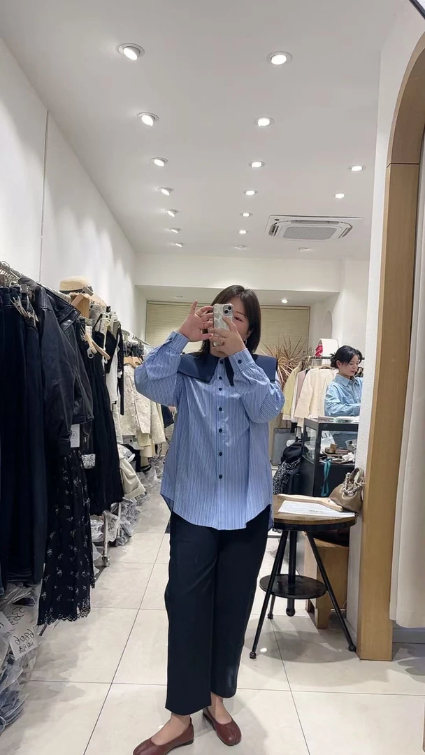 柒家 大码韩系显瘦大翻领衬衫