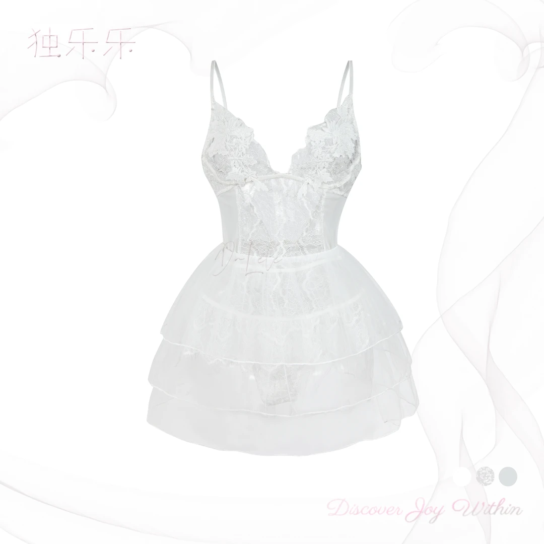 「独乐乐」白色恋人  蕾丝连体性感网红新娘诱惑睡裙走秀学生女孩