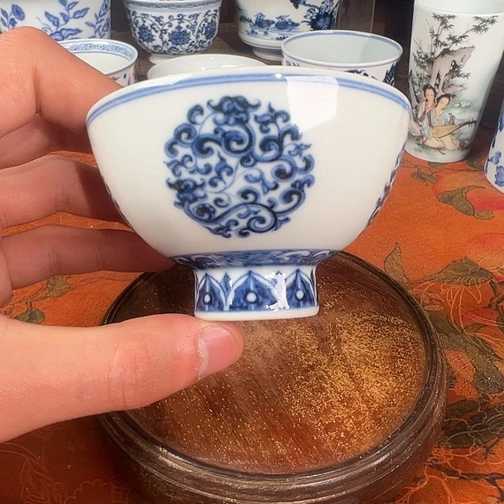 陶杯子元煦窑团龙高足杯