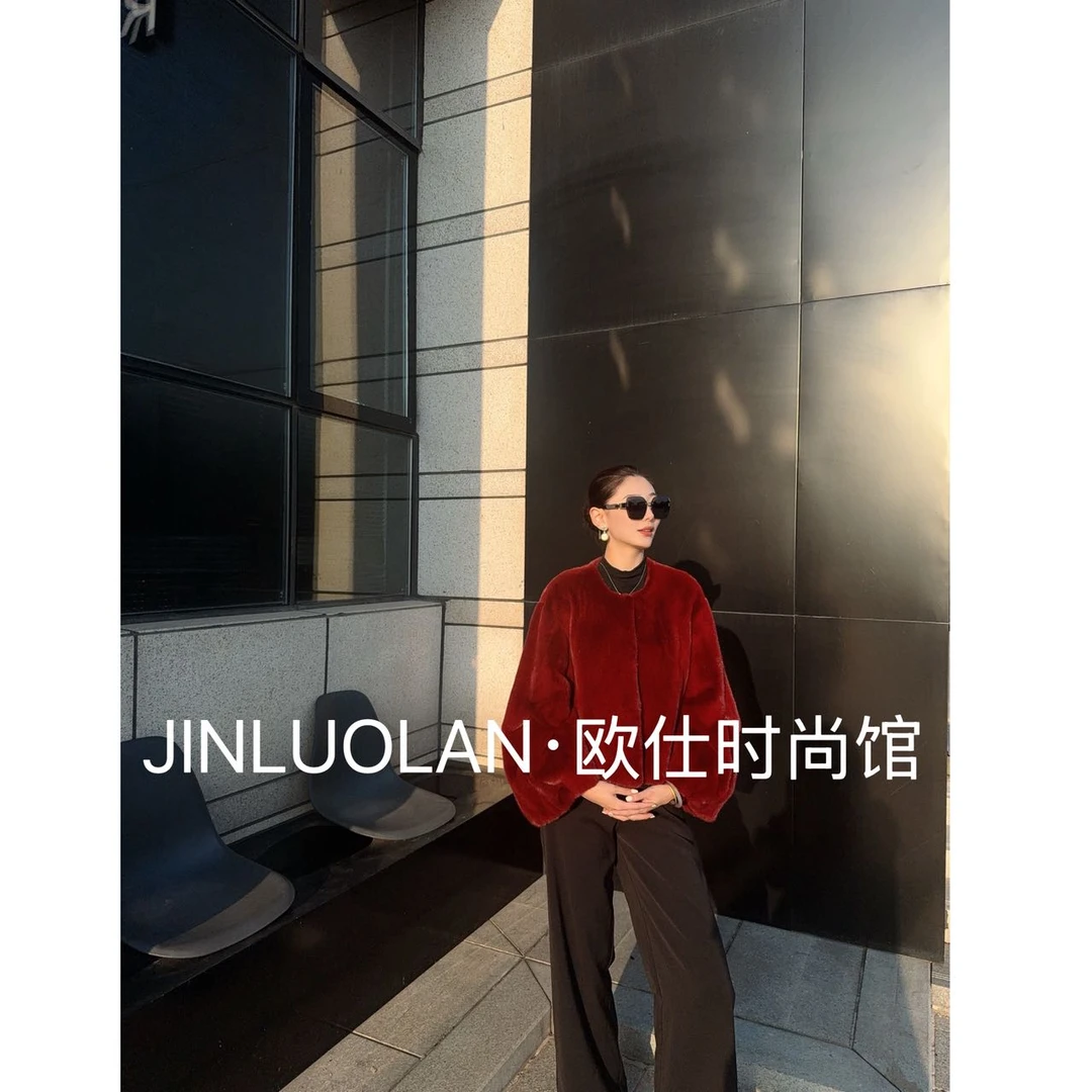 JNLUOLAN•OUSHI/进口紫金短二冬季水貂中长款水貂外套-24016A