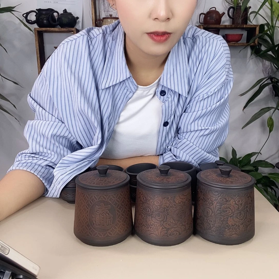 爱****n建水紫陶斗茶罐3只