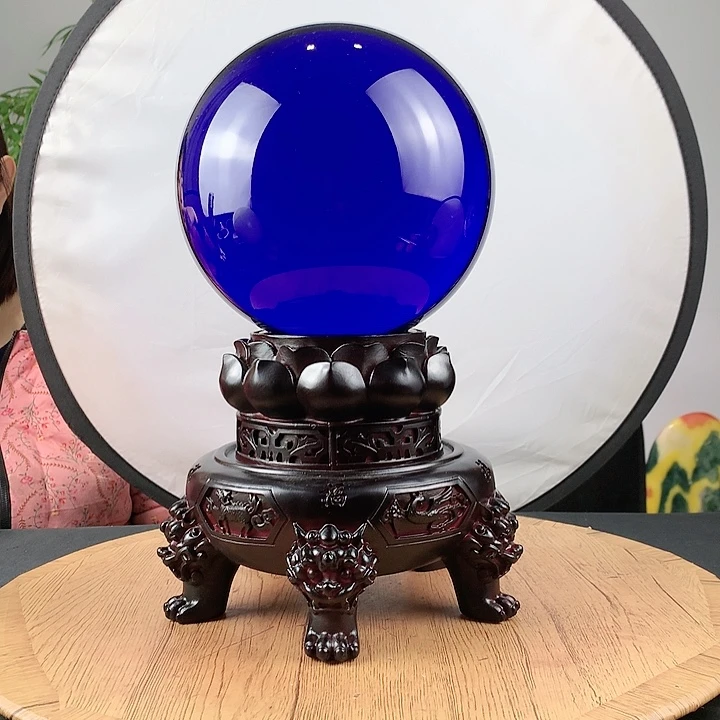 石材蓝水晶球直径20带高档底座