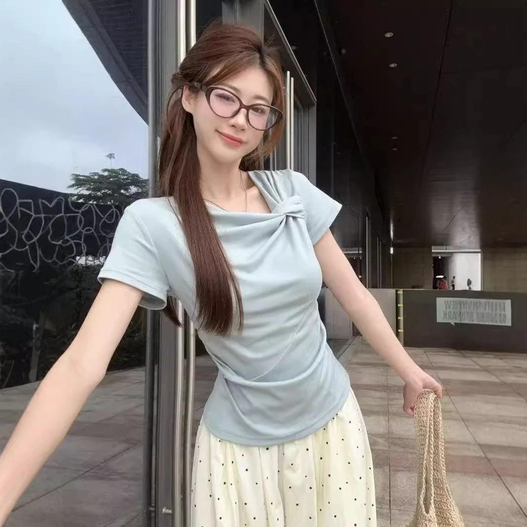 韩版短袖T恤女2025夏装新款修身甜美女生少女上衣大码半袖ins打底