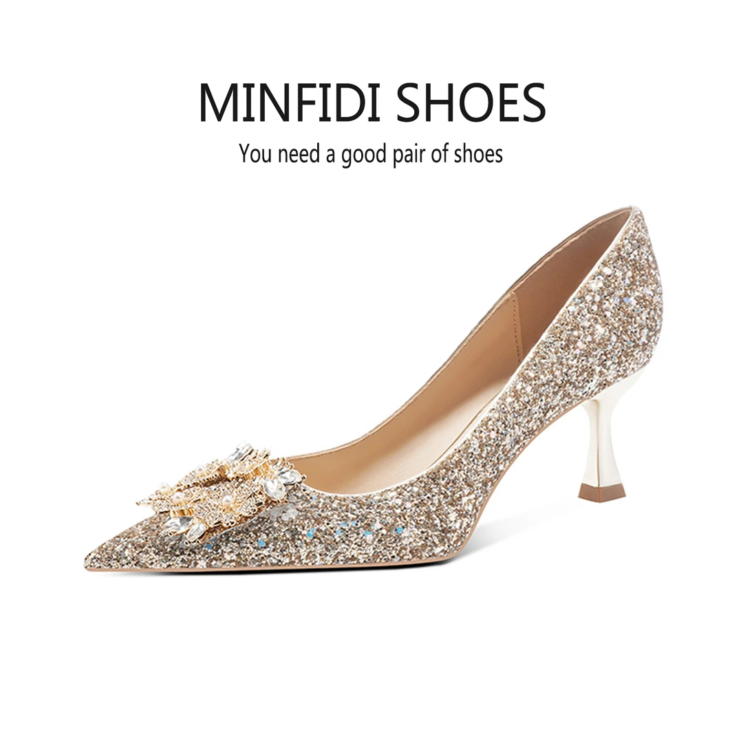 春季轻奢细跟高跟鞋尖头气质细跟高跟鞋新娘鞋浅口女鞋婚鞋伴娘