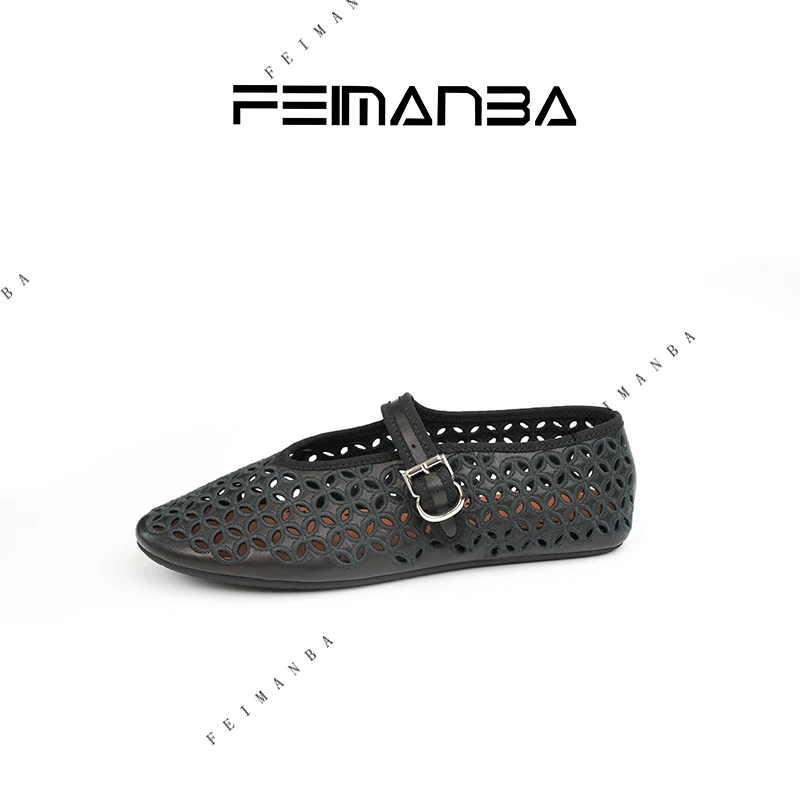 FEIMANBA 镂空刺绣玛丽珍平底单鞋