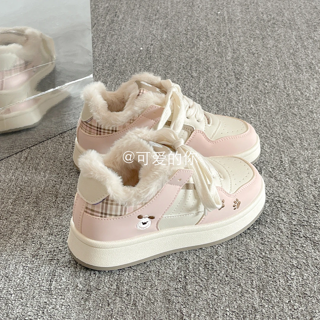 百搭加绒面包鞋女鞋秋季新款2025爆款原创小众设计板鞋厚底小白鞋