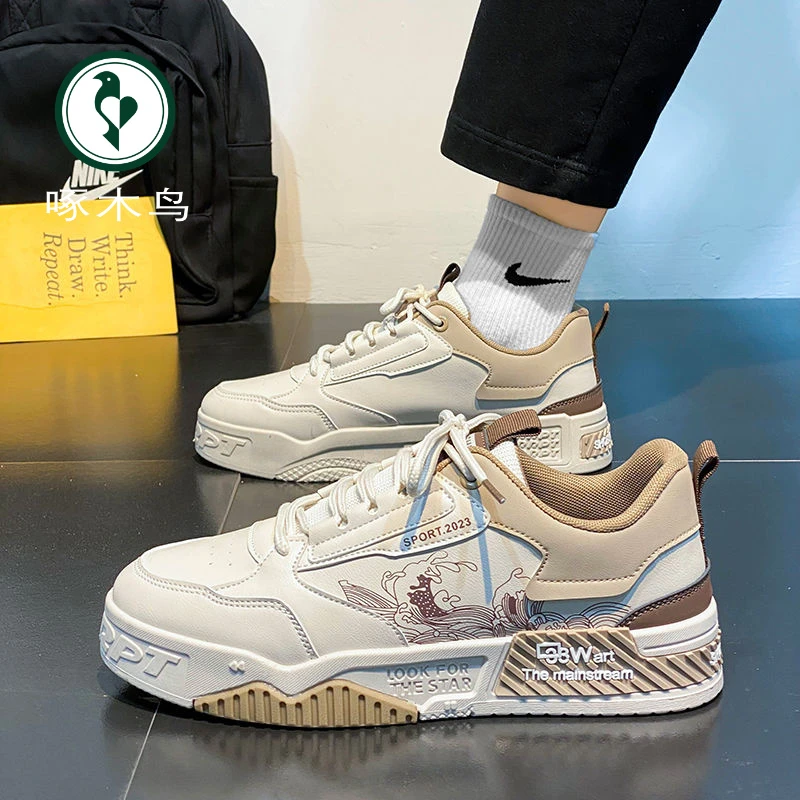 【正品】啄木鸟男鞋春秋新款小众设计厚底小白潮鞋春季爆款运动鞋
