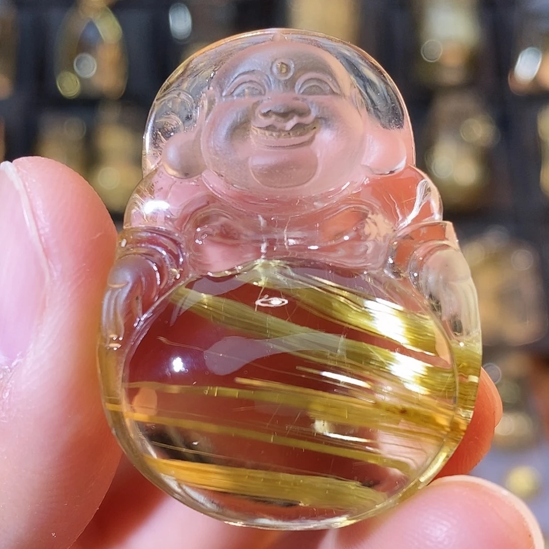 水晶未镶嵌颈饰天然透体钛晶弥勒佛吊坠