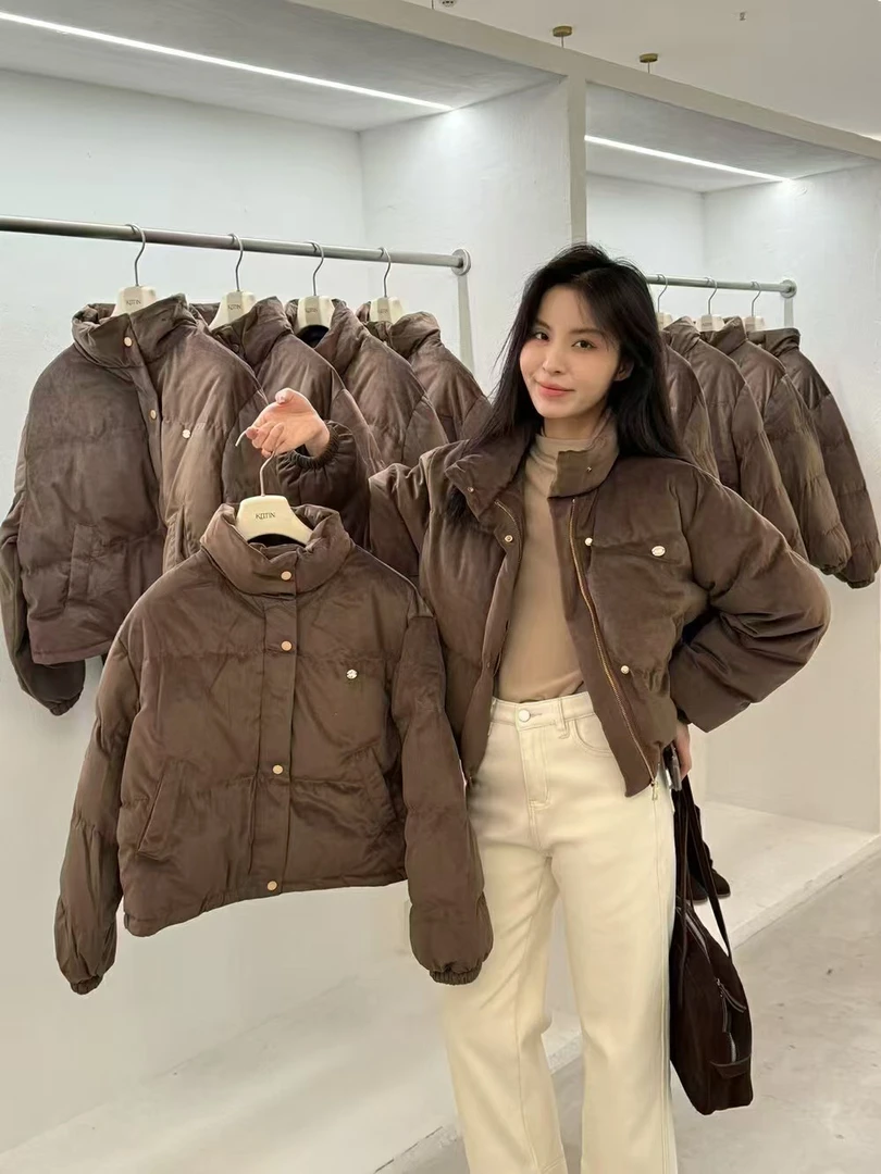 韩标！原267！2178 羽绒小个子高级感宽松金扣面包服短款羽绒服