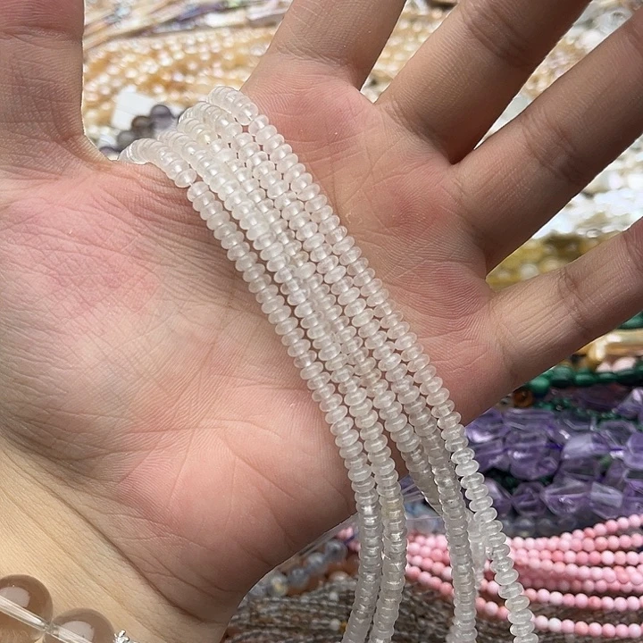 玛瑙/玉髓未镶嵌珠宝半成品一条4.5mm左右白水晶算盘珠