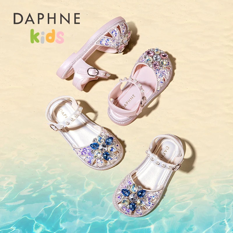 达芙妮女童宝宝凉鞋2025夏季新款水晶儿童鞋软底女孩爱莎公主鞋子