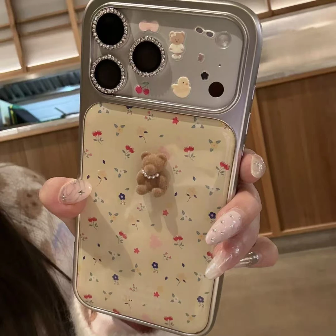 银边滴胶满屏碎花小熊配件适用iPhone17promax手机壳苹果16/15/14