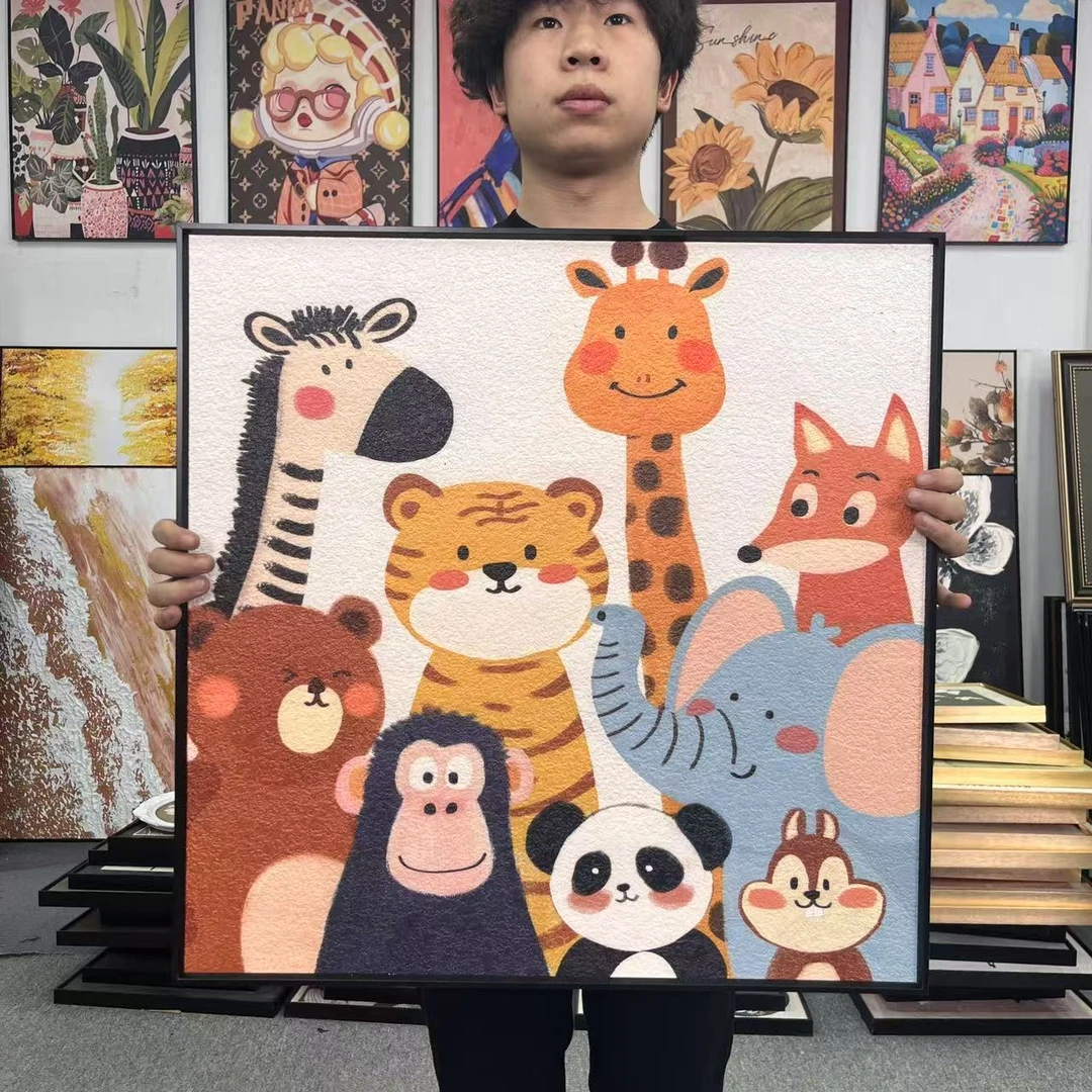 现代卡通多巴胺动物王国卧室装饰画餐厅挂画小众装饰画6060