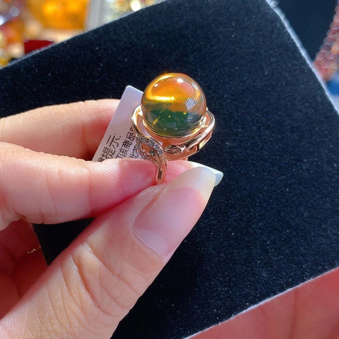 琥珀未镶嵌颈饰墨西哥蓝珀戒指