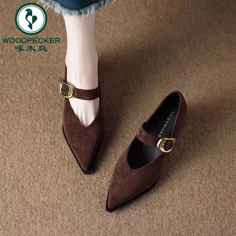 啄木鸟2025秋新款晚晚风不累脚女款单鞋玛丽珍法式尖头小高跟女鞋