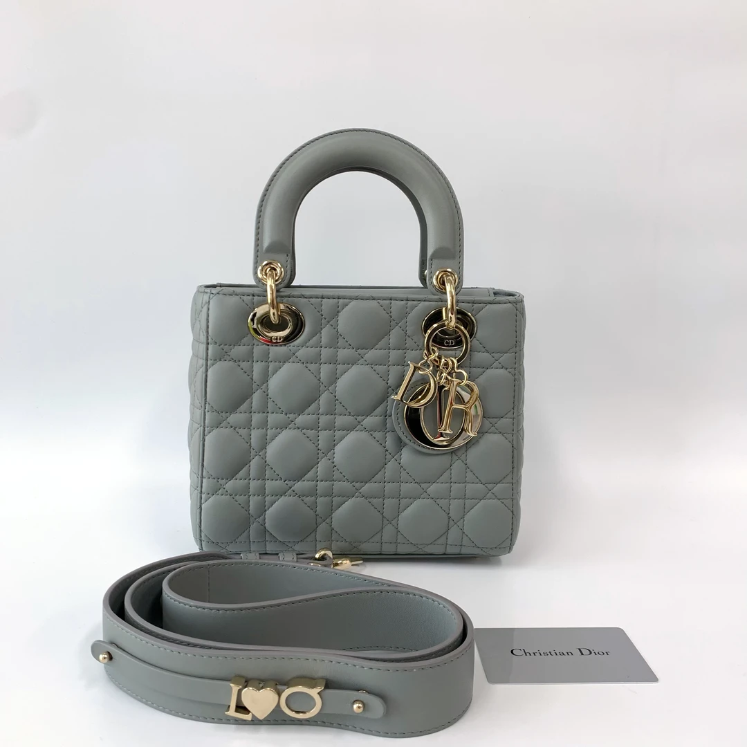 99新 DIOR/迪奥 岩石灰金扣 四格戴妃 手提斜挎包