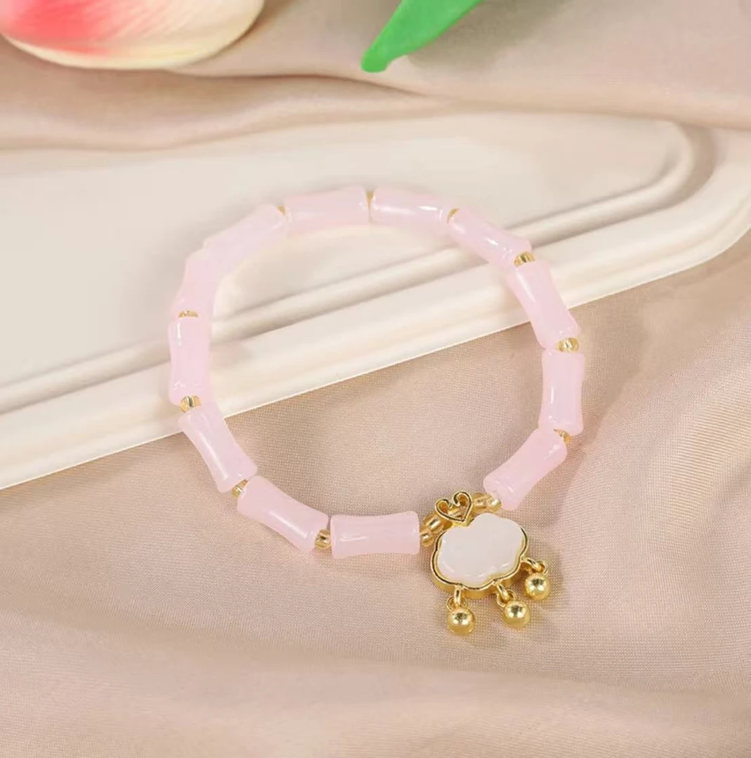 粉琉璃竹节平安锁（无礼盒）608