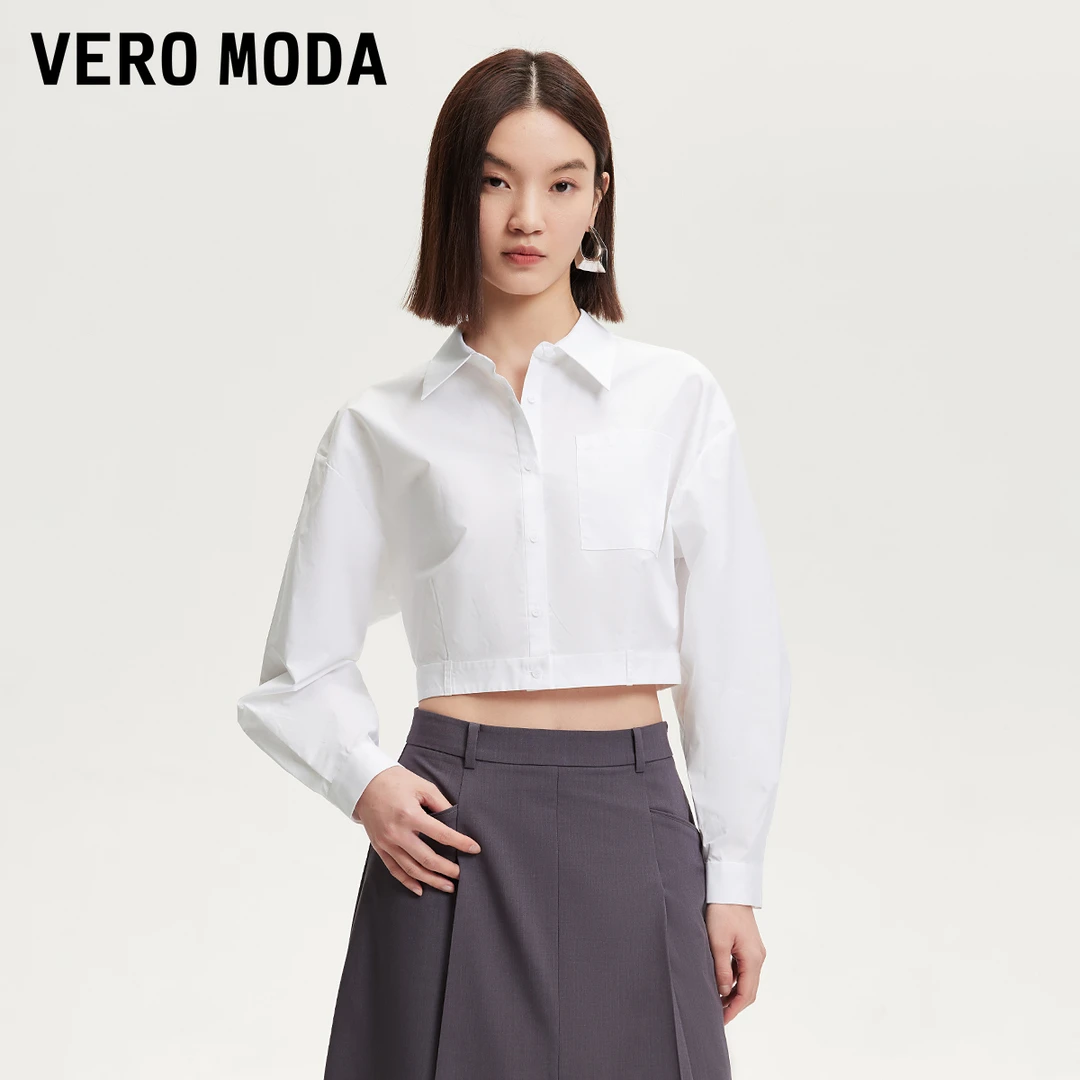 Vero Moda衬衫2025夏新纯棉短款显瘦白简约大气洋气春游出行衬衫