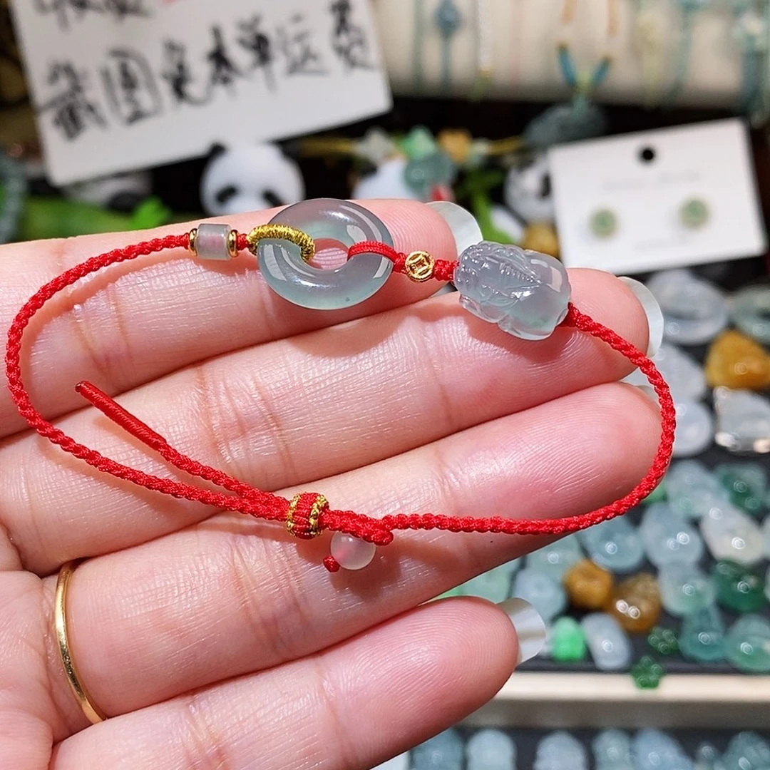 翡翠未镶嵌颈饰貔貅平安扣红绳15