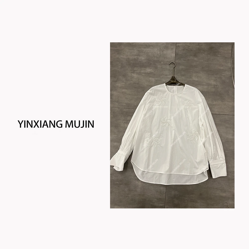 【YINXIANGMUJIN】珠片衬衣 设计感套头白衬衫女士长袖百搭时尚