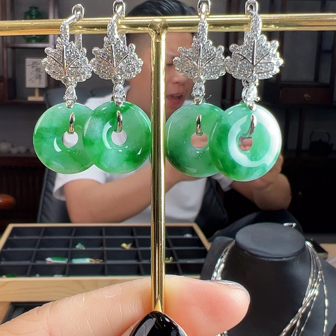 翡翠银S925镶嵌耳饰耳环多样性发货一副