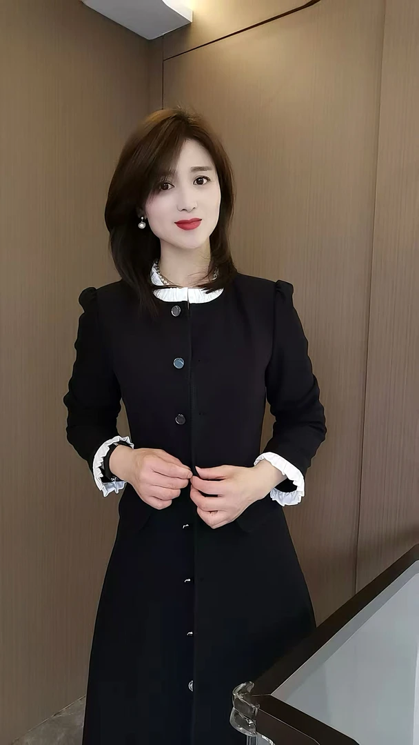 柏澜慧琳【女子成鉴】连衣裙风衣开衫小香风显瘦气质长袖时尚黑色