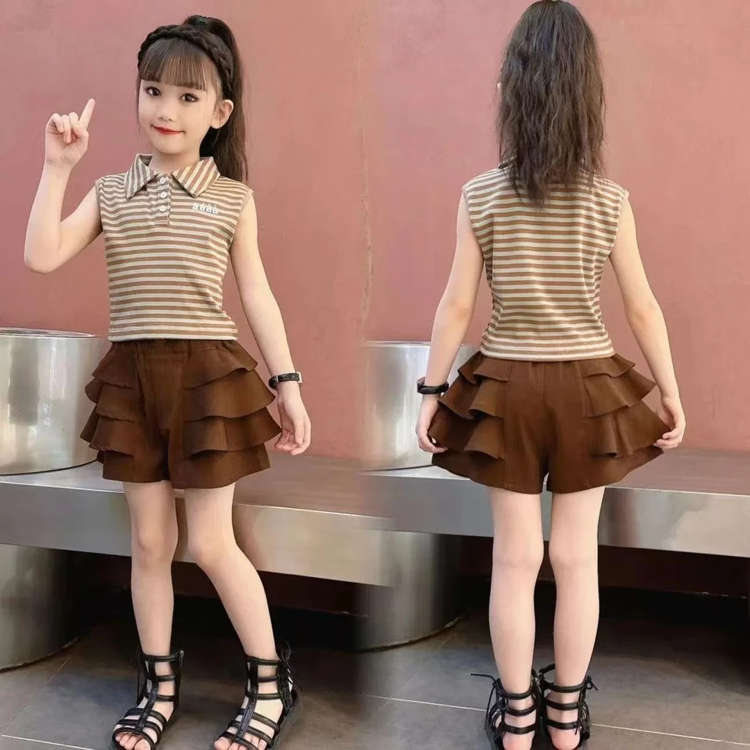 儿童2025新款polo衫夏季网红洋气童装女童6-12岁潮流套装