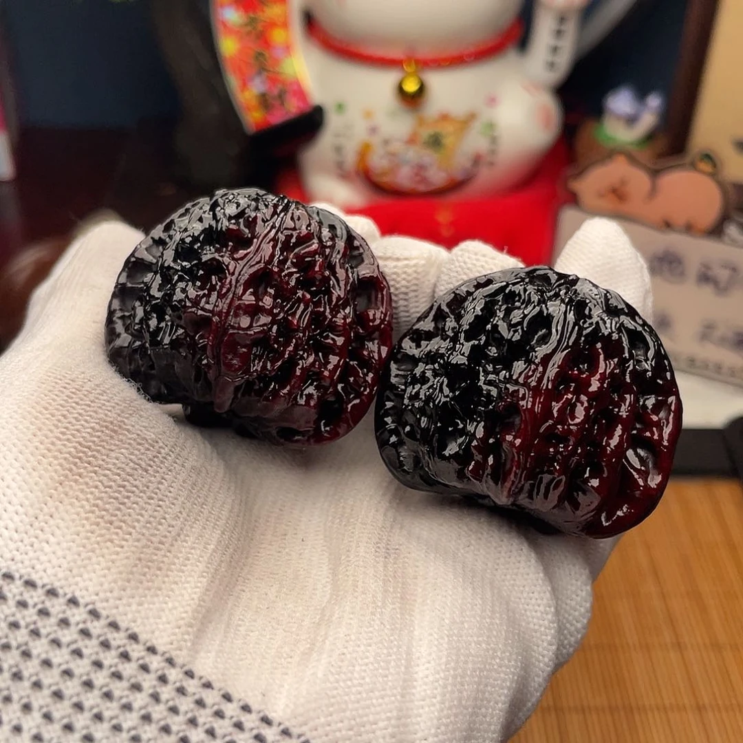 吊坠文玩核桃对彩白狮子43