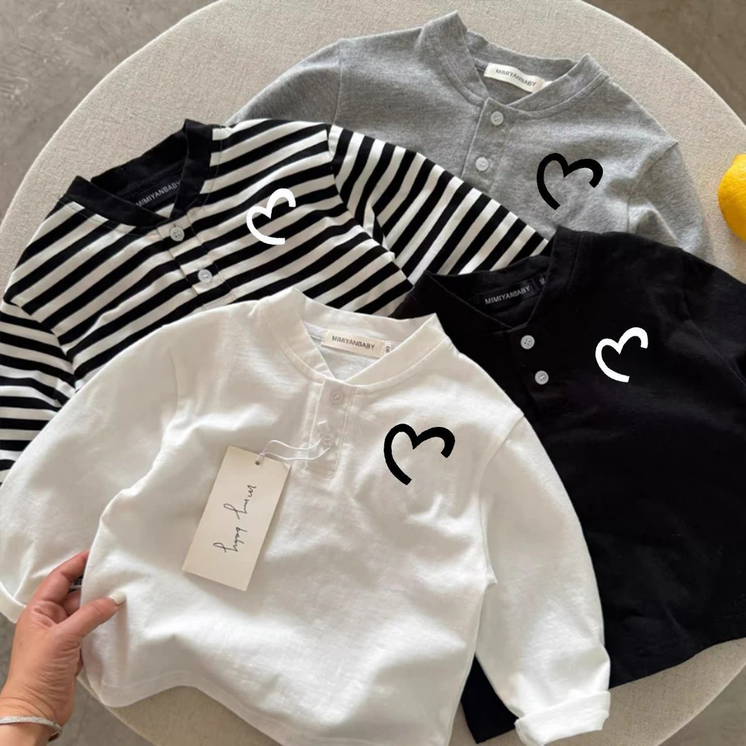 儿童T恤纯棉长袖2025新款小童春秋童装男童上衣宝宝条纹打底简约T