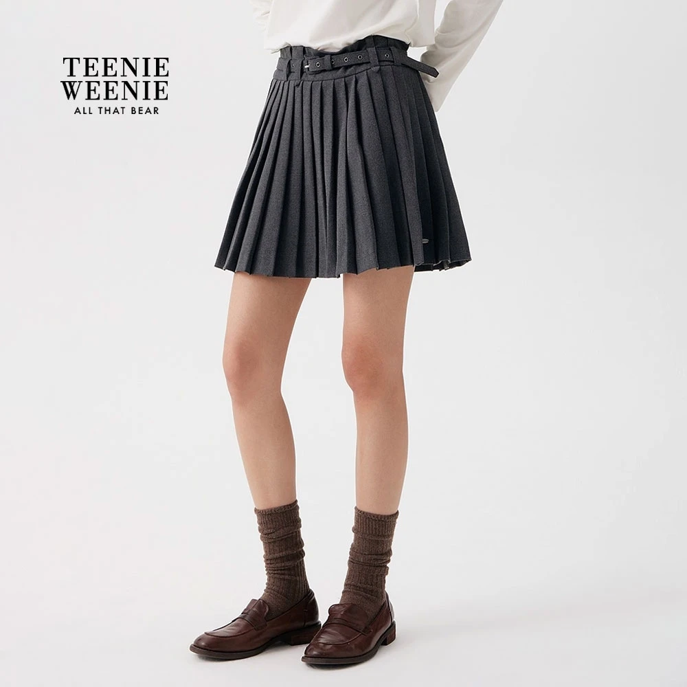 TeenieWeenie小熊半身裙25学院风舒适A字迷你百褶裙女TTWH258TCBB