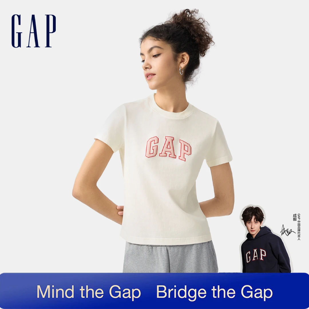 【成毅代言】Gap女装冬季纯棉印花打底短袖修身正肩显瘦T恤727460