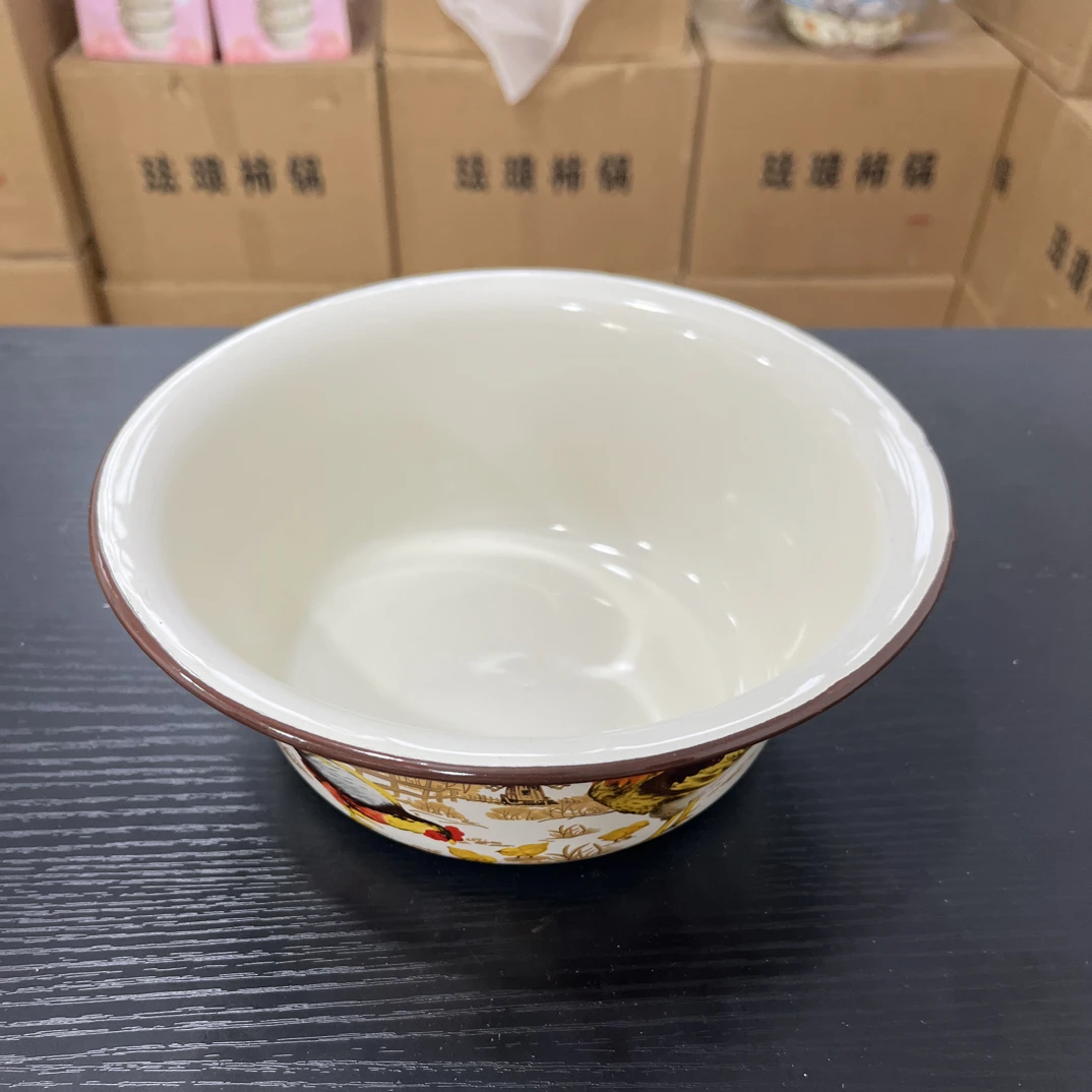 20公分搪瓷加厚大公鸡深型盆一个有挂炉印