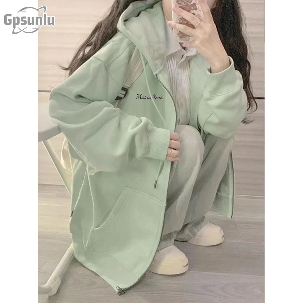 gpsunlu新款外套女卫衣秋冬百搭宽松拉链连帽小个子开衫上衣韩版