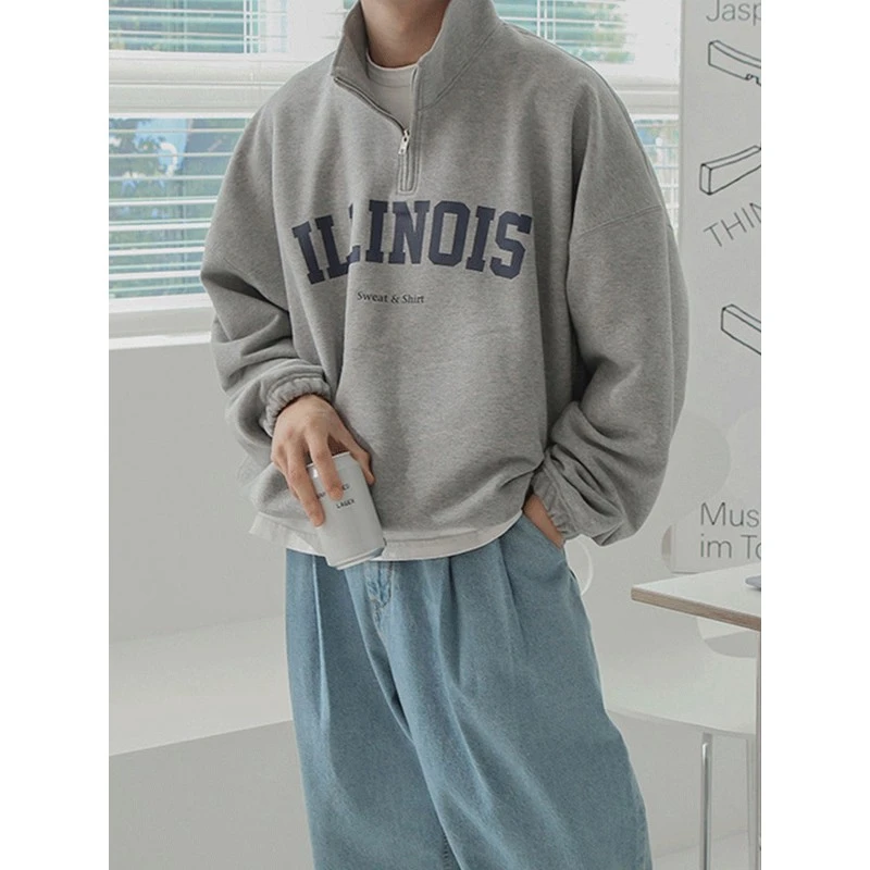 DeweLvum潮牌时尚百搭立领运动衫男时尚宽松字母印花休闲上衣男装