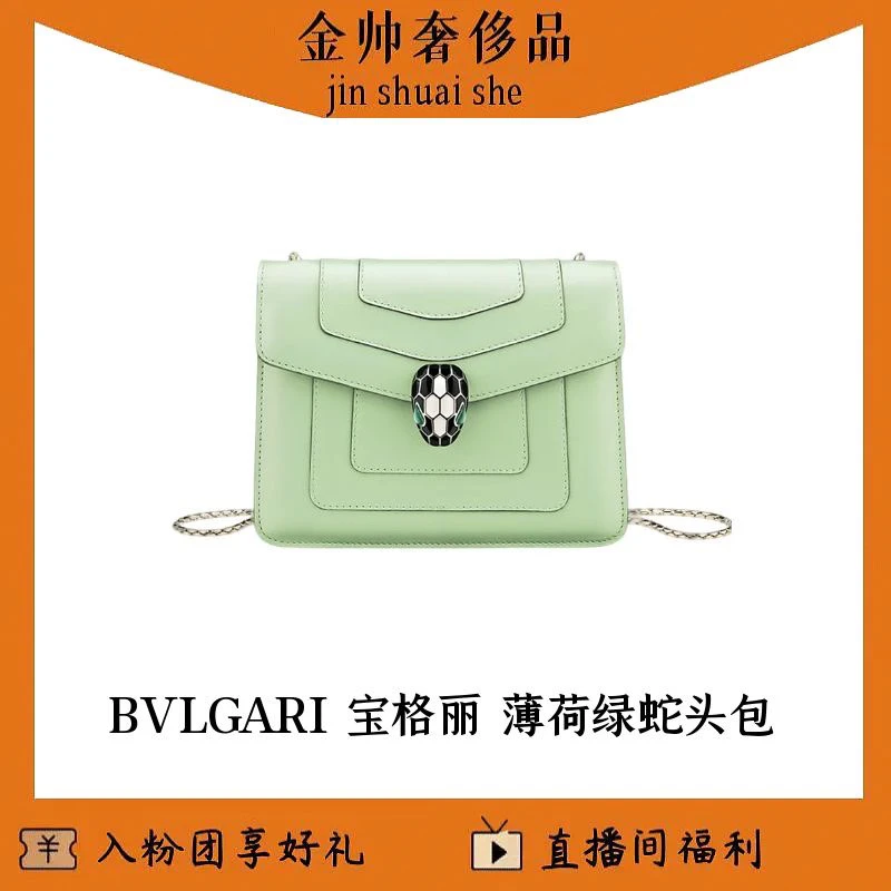 99新 BVLGARI/宝格丽 薄荷绿/蛇头包/链条包/单肩包/B4689