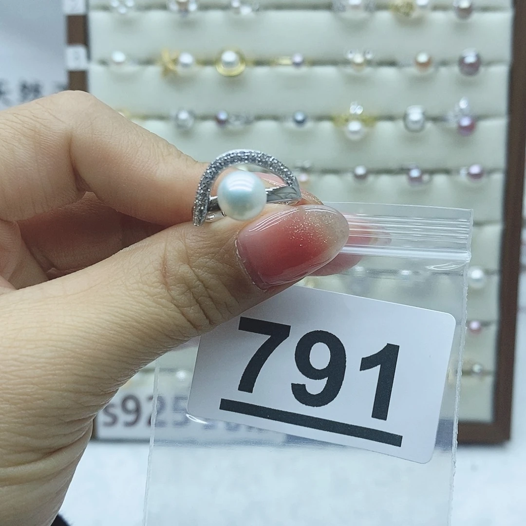 淡水珍珠戒指银S925镶嵌细****】791