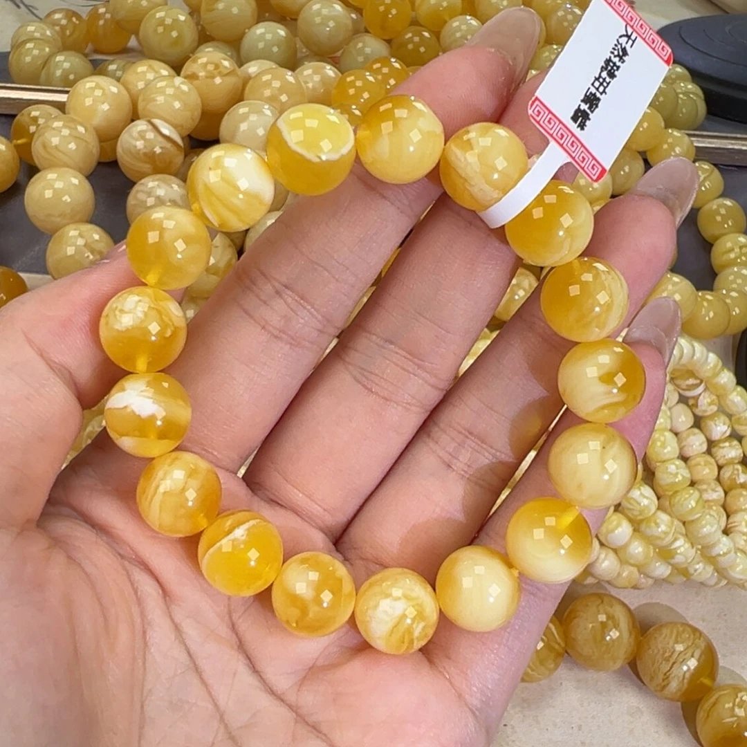 琥珀未镶嵌手链15.7金瓷白
