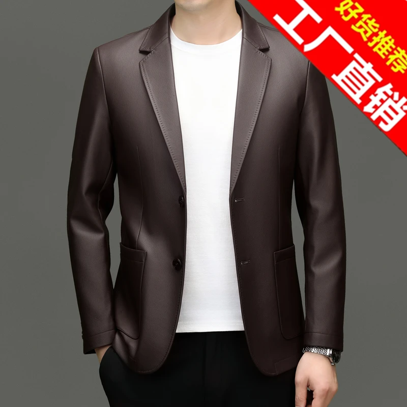 海宁真皮皮衣男士头层绵羊皮西装外套男款春秋季商务休闲西服修身