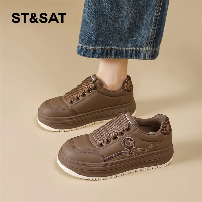 星期六厚底增高休闲鞋女2025秋新款韩系水钻软底舒适运动板鞋单鞋