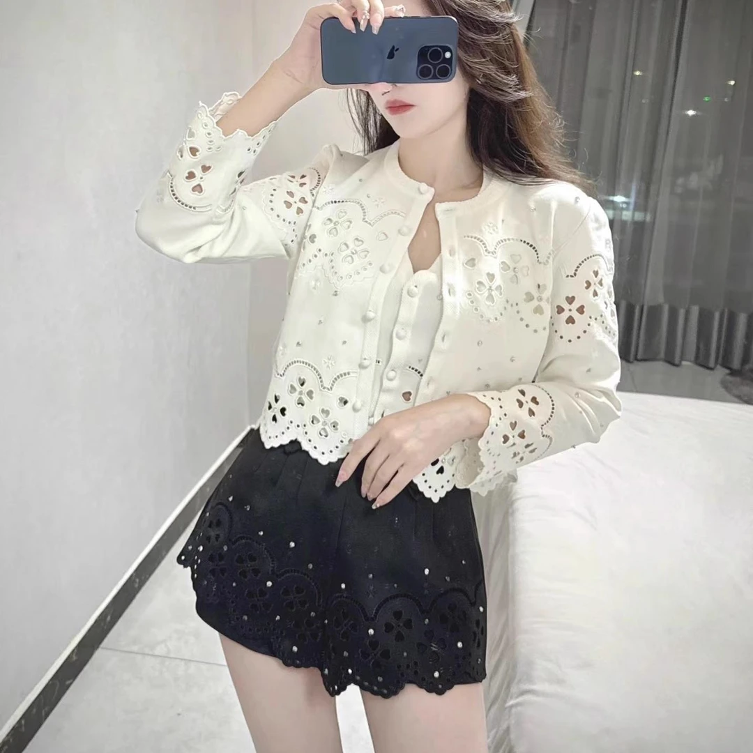 no退no换YOYOUNA马德拉刺绣镂空高腰设计感裤裙黑色百搭短裤