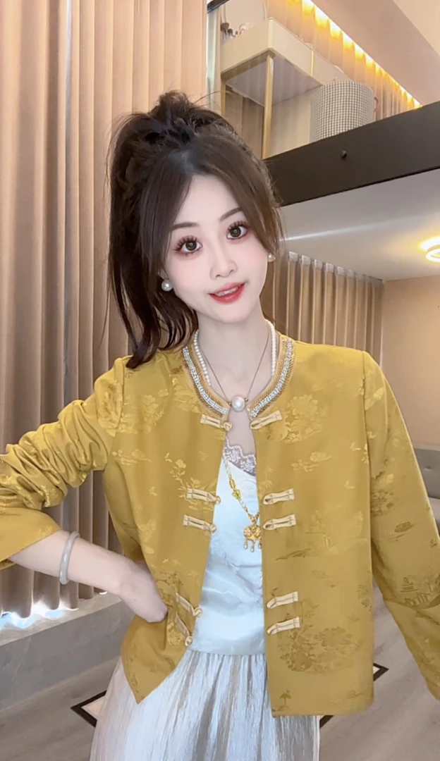 【流金绘梦】上衣春季开衫圆领中国风宽松型复古时尚百搭外套女