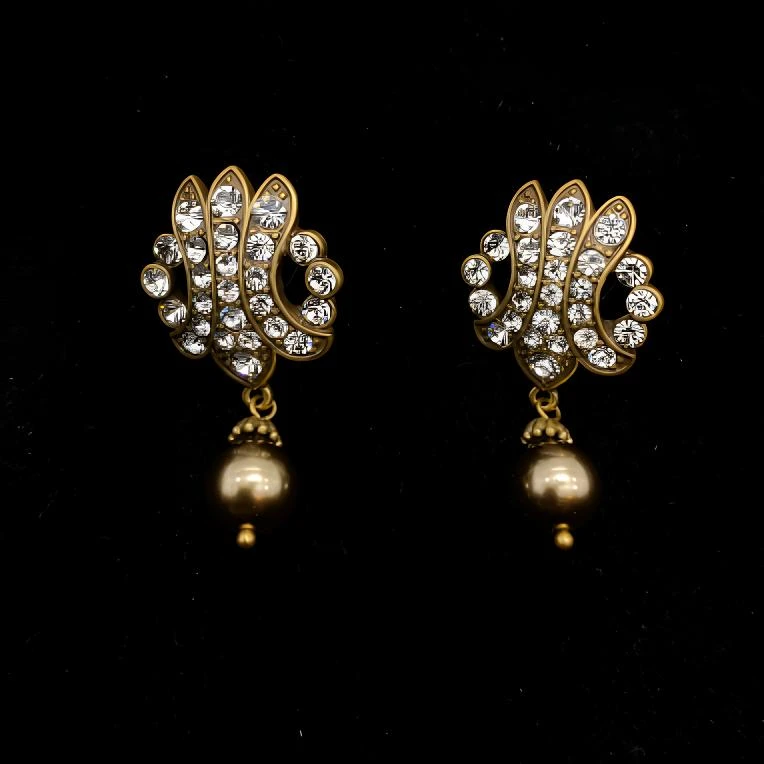 铜合金合成锆石耳饰 简约中古饰品法式金色宫廷风欧美风0214