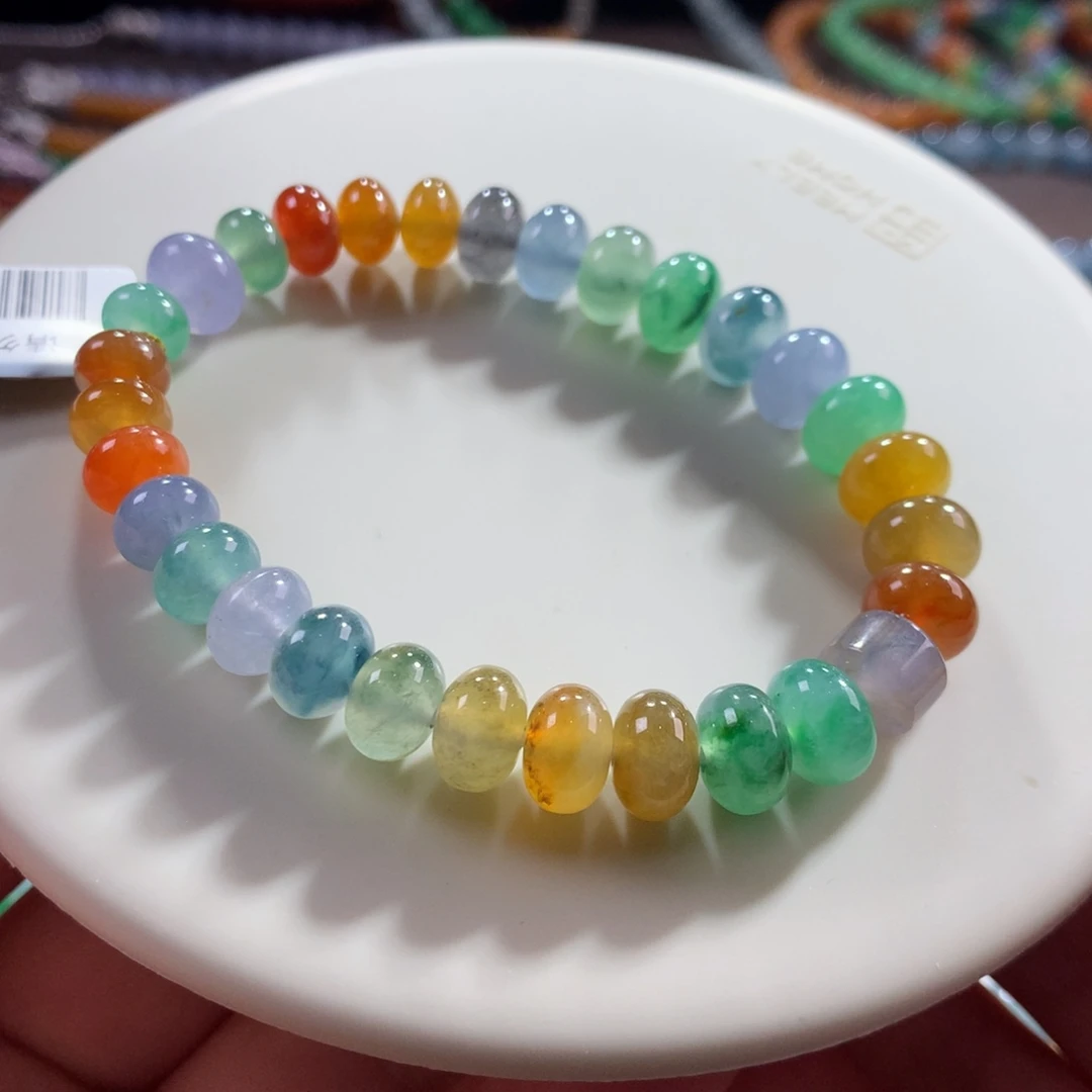 翡翠未镶嵌手链翡翠冰底彩虹糖果缤纷卡7.50～9.20+