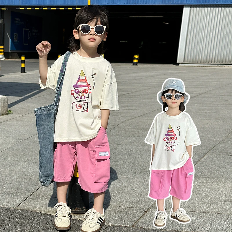 男童夏季无袖魔法帽背心短裤套装时尚夏装韩版中大童宽松两件套潮