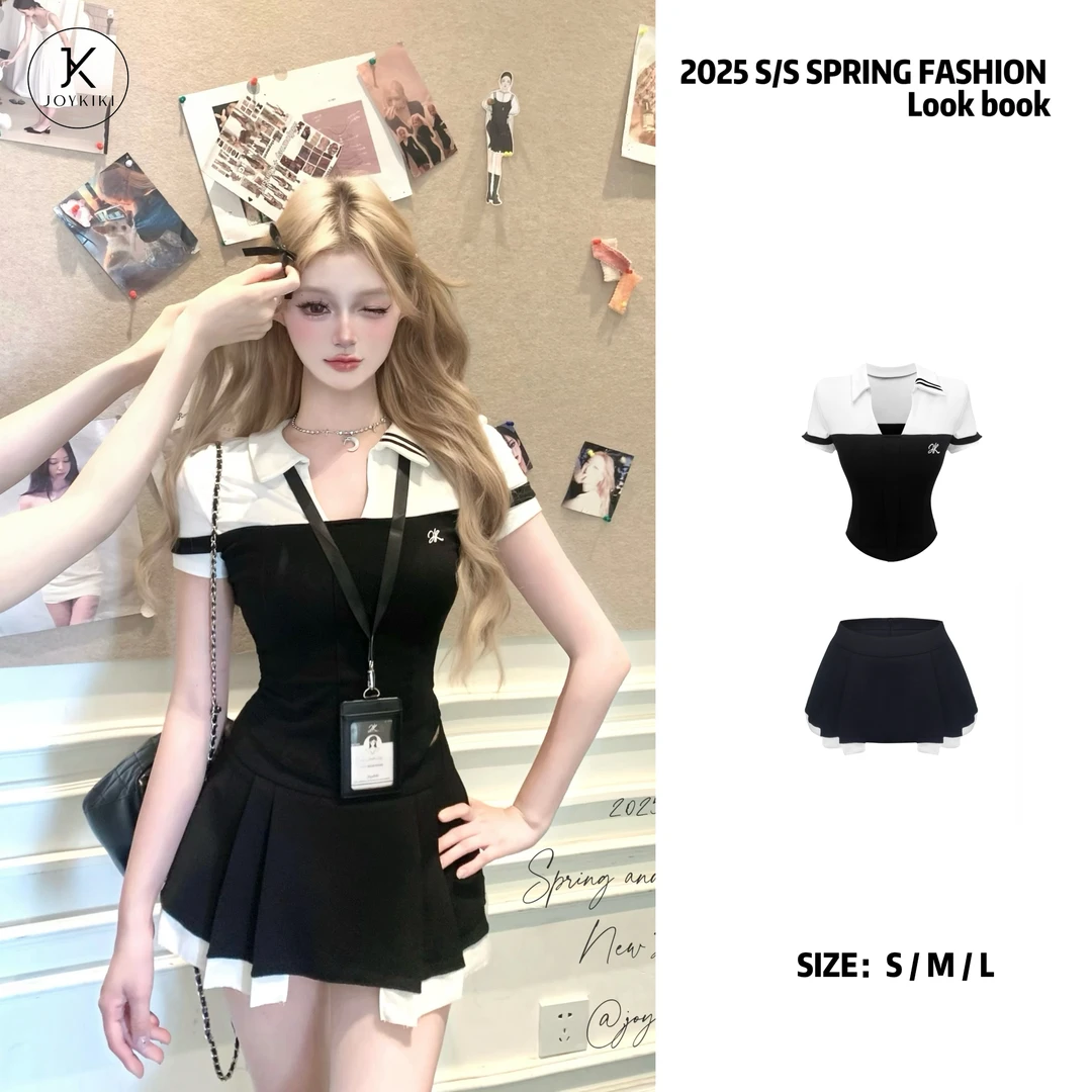 JOY KIKI金金【miu系腿精】学院风拼接显瘦条纹短款半裙 J25B556