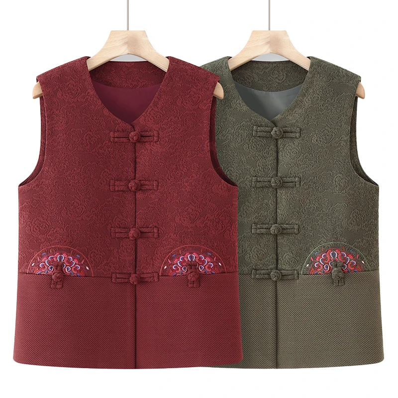 中老年女装春秋装复古马甲老人衣服背心坎肩外穿奶奶装绣花薄马夹