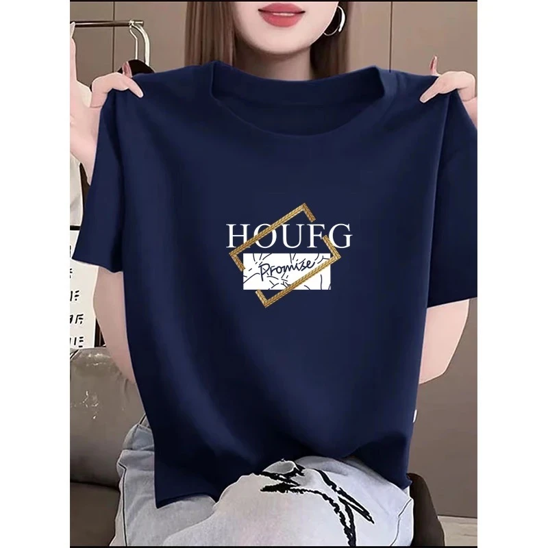 夏季女短袖2025新款正肩圆领简约t恤女半袖休闲时尚百搭洋气上衣