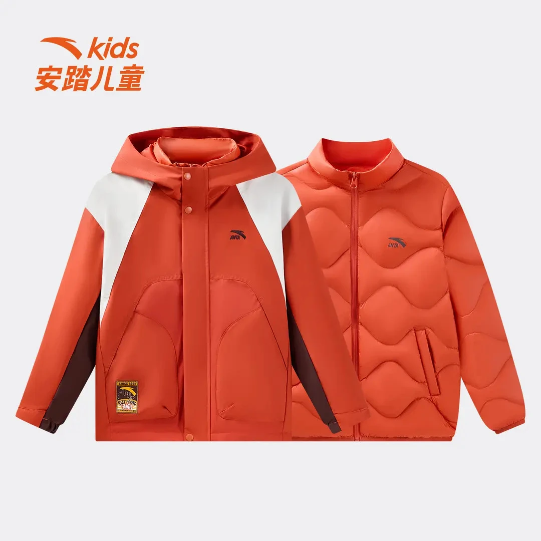 安踏儿童冬季新款男大童疯狂动物城羽绒服两件套潮流百搭保暖8908